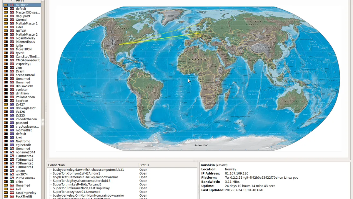 Tor network map