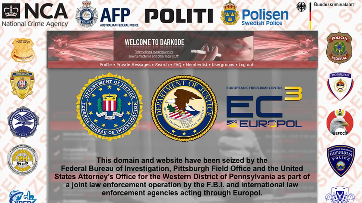 Seizure notice on the original Darkode forum, Operation Shrouded Horizon, 2015