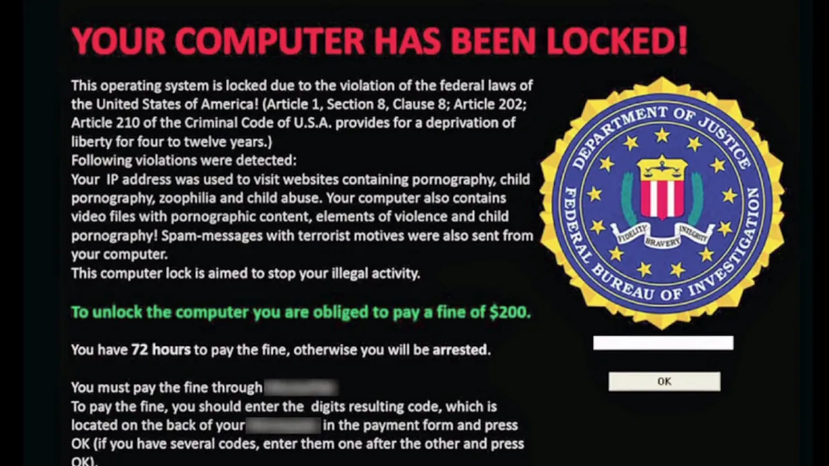 A typical ransomware lock screen demanding payment