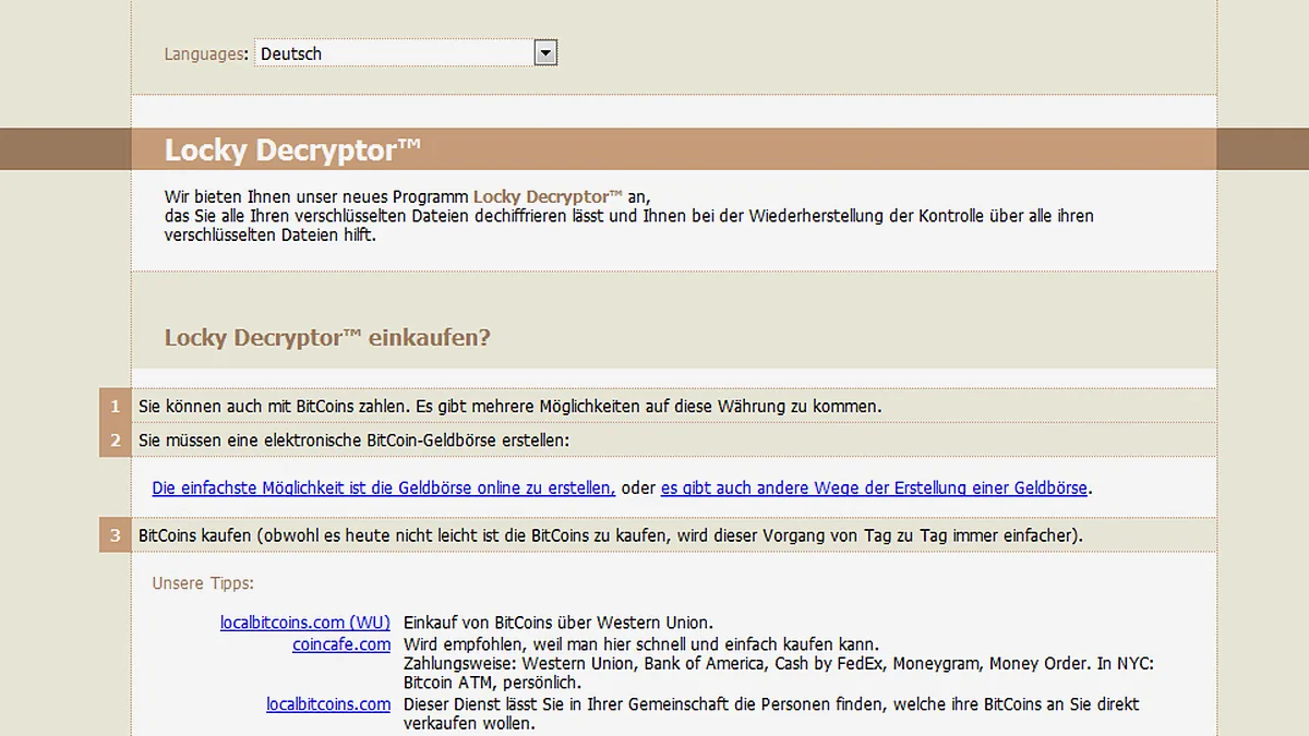 Tor payment page of the Locky ransomware family
